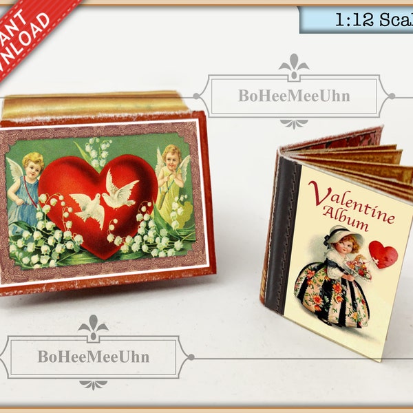 Valentine Photograph Album Photo Postcards presentation gift souvenir box.  2 scales Doll Instant Download. Dollshouse Printable Miniatures.