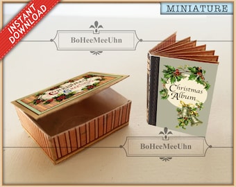 Photograph Album Christmas Photo Postcards in presentation gift souvenir box. 5 scales instant Download.  Dollshouse. Printable Miniatures.