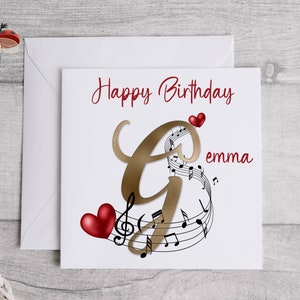 Personalised Music Birthday Card Musical Note Birthday card Special friend card, for daughter granddaughter