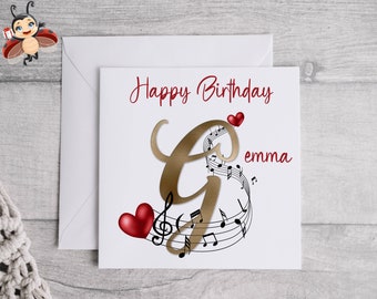 Personalised Music Birthday Card Musical Note Birthday card Special friend card, for daughter granddaughter