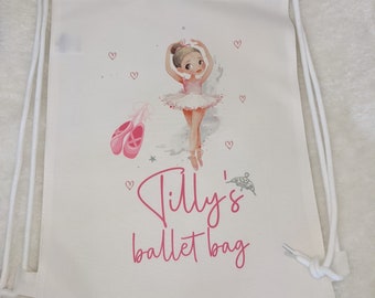 Personalised dance ballet bag, ballerina dancing kit bag, ballet shoes, pe kit drawstring bag, gift for daughter, children's bag, girls