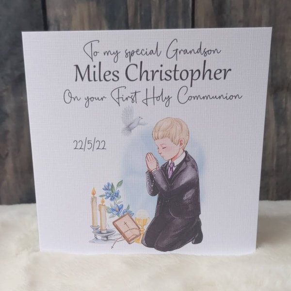 Personalised First Holy Communion card/1st Holy Communion with boy/son/godson/grandson/ keepsake card/daughter/granddaughter card