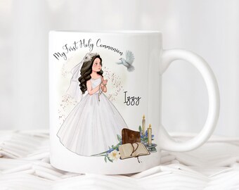 Communion Mug Keepsake Gift First Holy Communion gift 1st Holy Communion Gift Personalised keepsake gift for her or gift for him Black hair