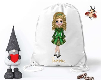 Irish Dance bag Personalised bag, swimming kit bag, dancing backpack, school bag, pe kit drawstring bag