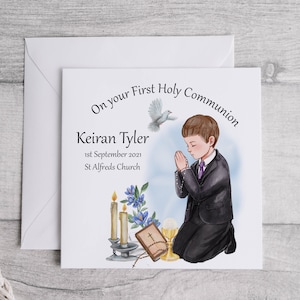 Personalised Communion Card Boy Design/First Holy Communion/son/grandson/godson Special Keepsake Card/1st Holy Communion