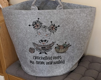 Personalised felt trug Knitting bag | great for storing crochet or knitting wool | basket gift for nanny | grandma | sewing trug