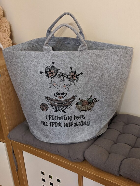 Knitting Basket, Personalised Crochet/knitting  Bag/trug/nanny/friend/sewing/little Girl/craft/grandma/wool 