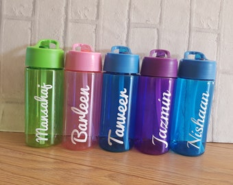Children's Personalised water bottle/ back to school/ blue, pink, green, purple, Childrens /kids water bottles/back to school/gift for child