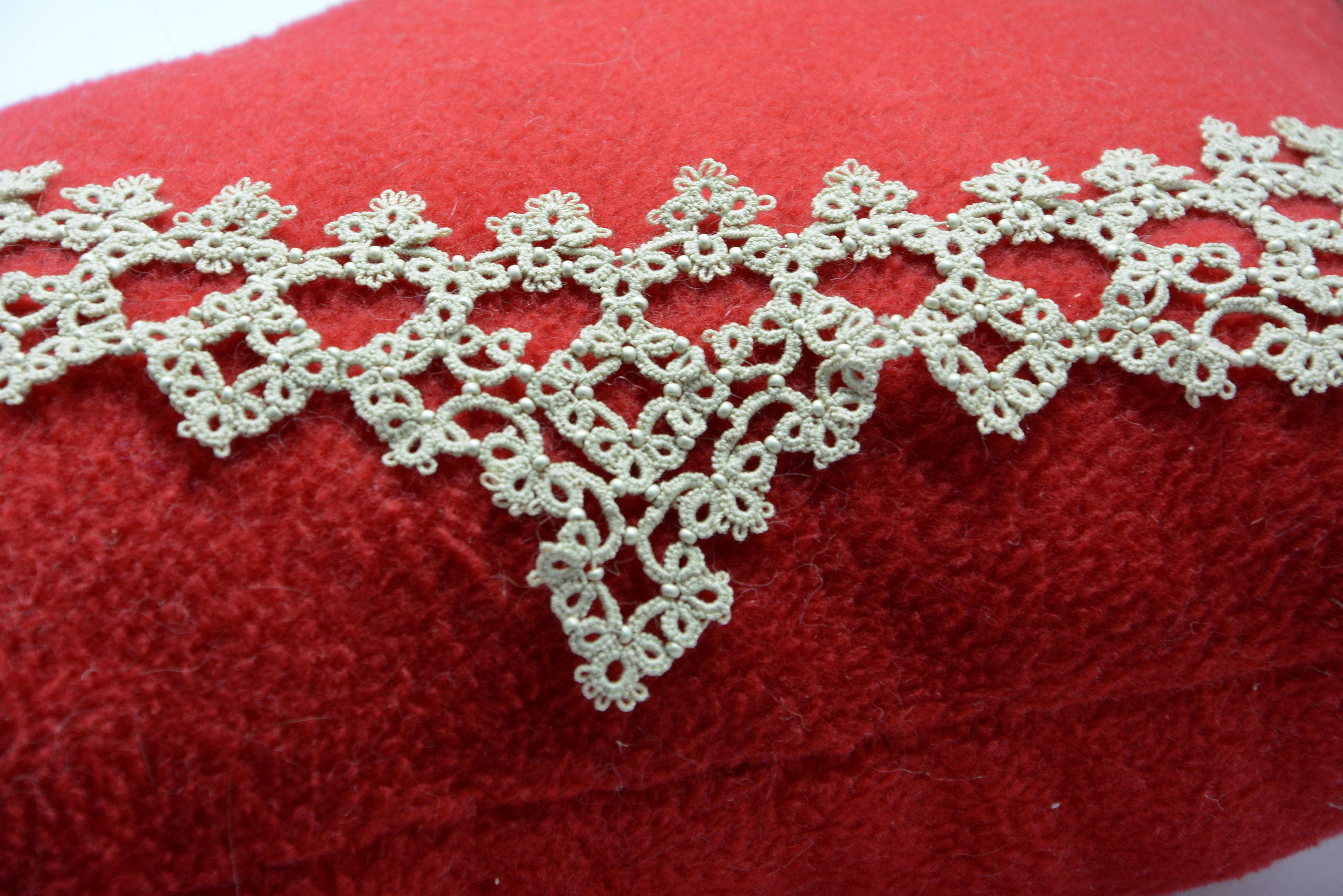 Tatted Lace Unique Artisan Collar Necklace Victorian Detachable Beaded