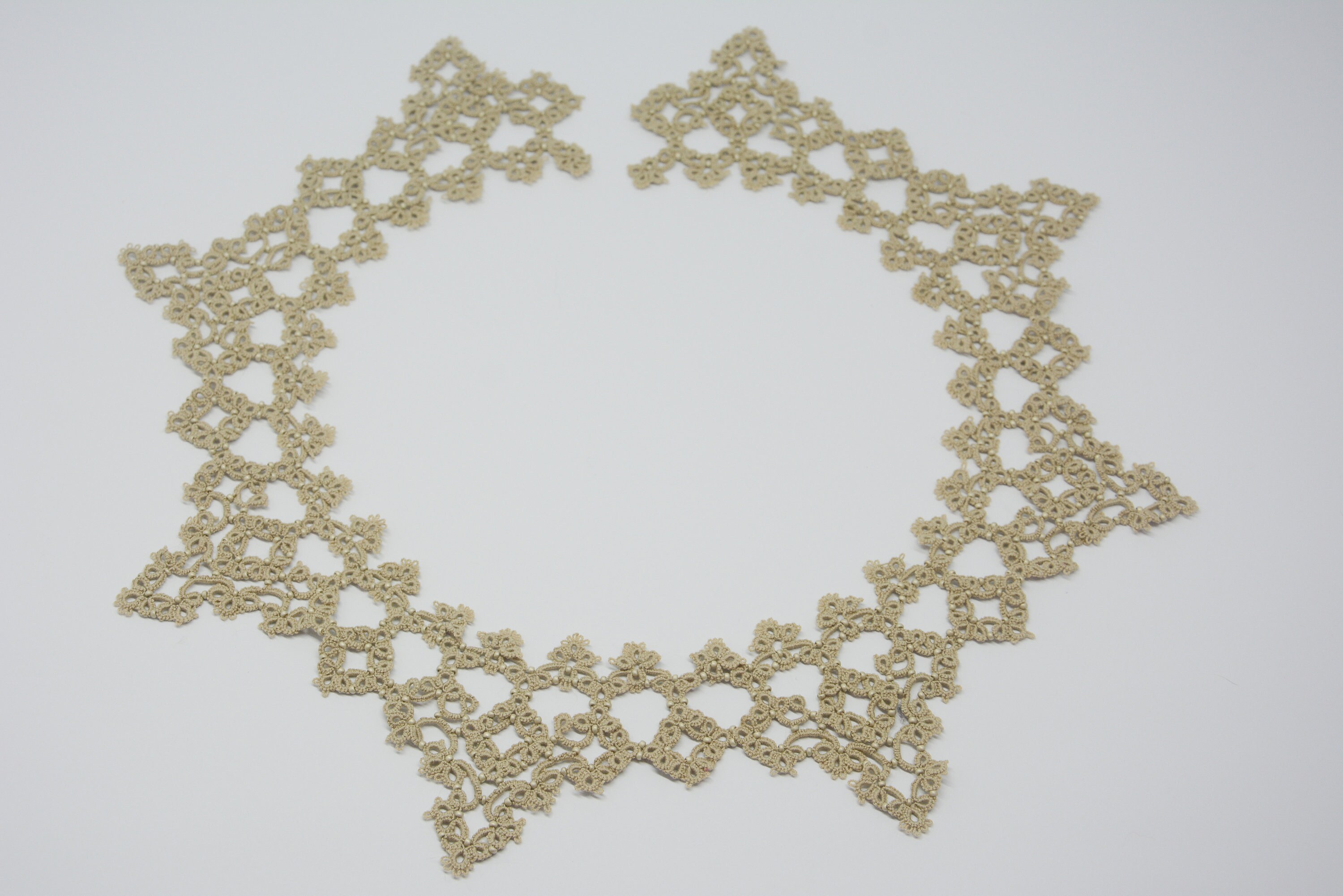 Tatted Lace Unique Artisan Collar Necklace Victorian Detachable Beaded