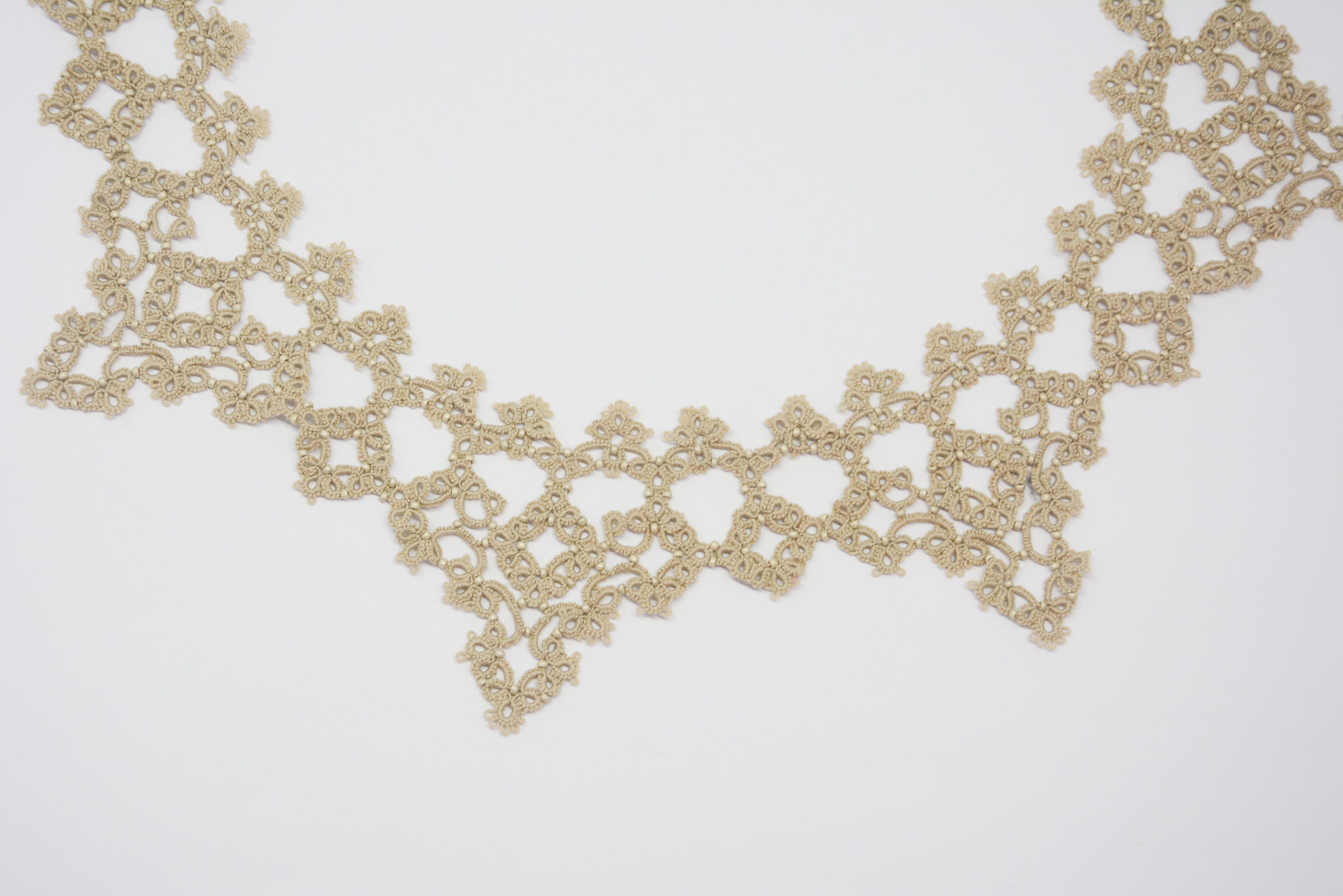 Tatted Lace Unique Artisan Collar Necklace Victorian Detachable Beaded