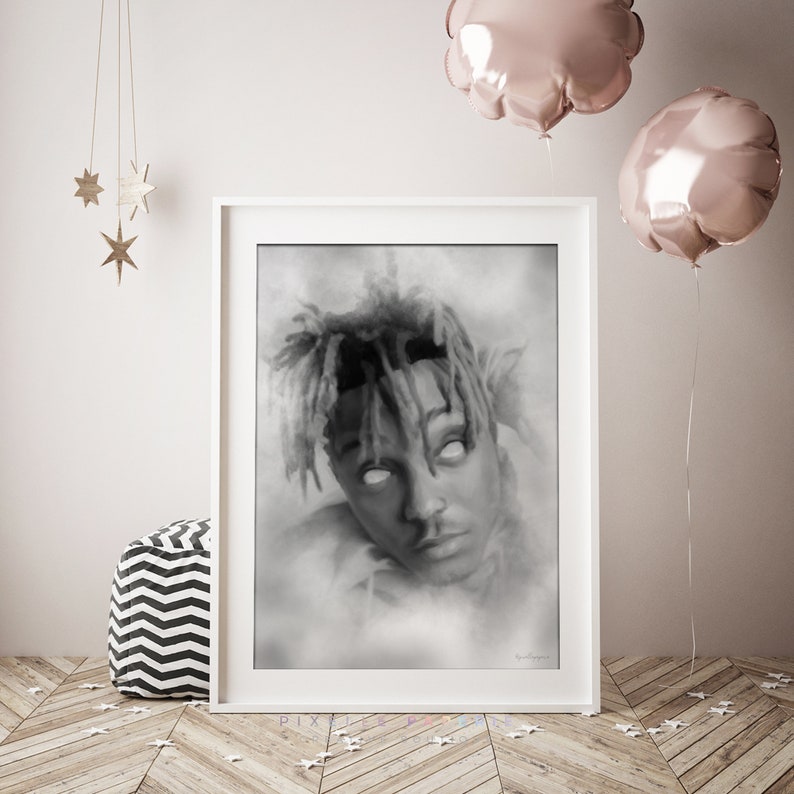 Juice Wrld Poster Black and White Illustration Wall Art | Etsy