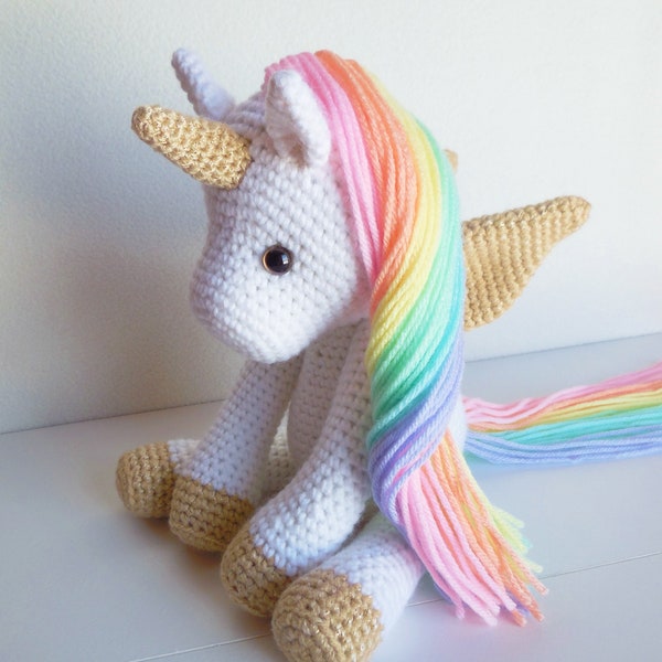 Plush Pastel Rainbow Unicorn / Stuffed Crochet Unicorn / Amigurumi Rainbow Unicorn Stuffed Animal