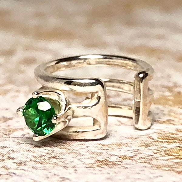 Emerald ear cuff- Trendy Ear cuff- adjustable ear cuff, silver earring cuff, non pierced, ear cuff unisex earring