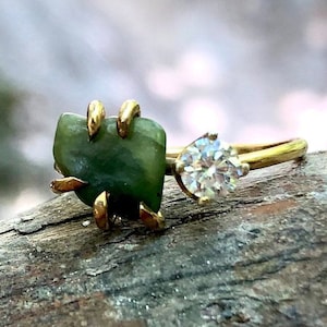 Jade ring: gemstone ring, 4mm accent gemstone ring, handcrafted ring, alternative engagement ring, gold ring, wanderlust jewelry