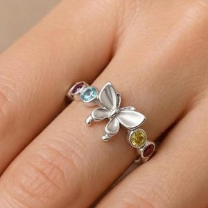 Butterfly Gemstone Ring | Sterling Silver Birthstone Band | Nature Inspired Stacking Ring | Flutter & Bloom