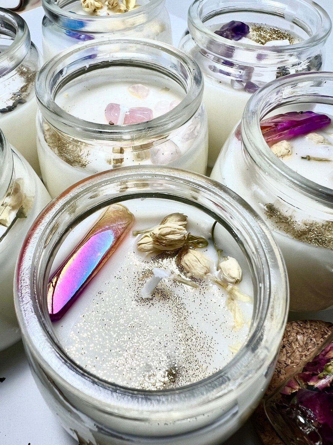 Birthstone Candle Crystals & Flowers Candles Soy, Candles Handmade