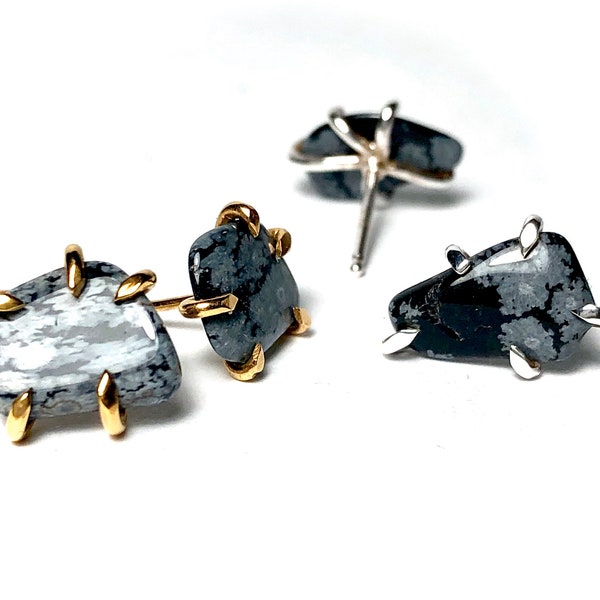 Snowflake Obsidian Earrings: raw gemstone earrings, wanderlust jewelry, snowflake earrings, gift for her