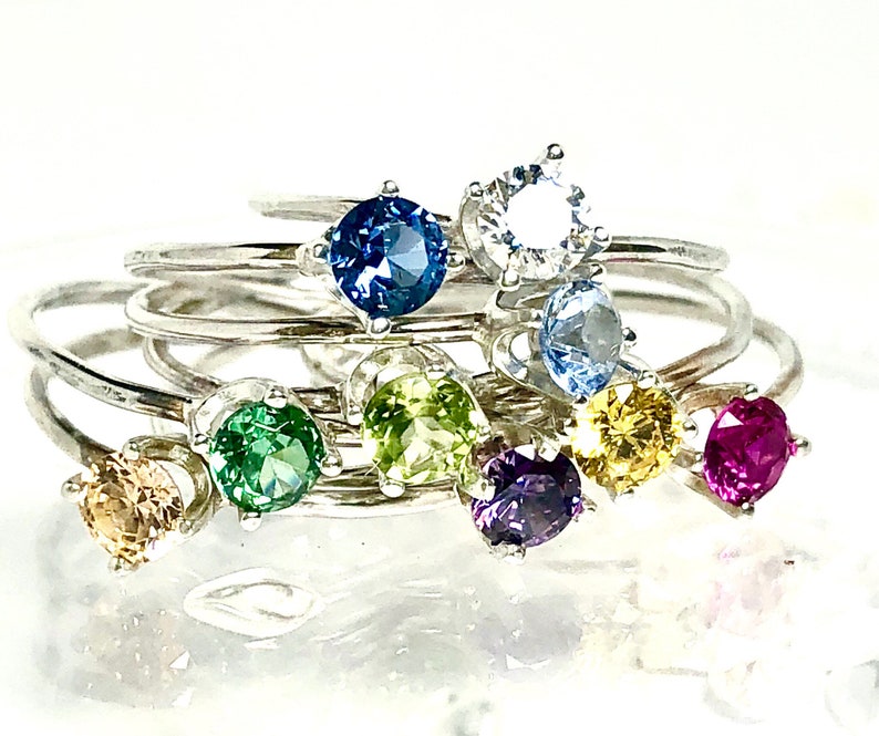 Birthstone Ring, family birthstone ring, ring set promise ring, pinky promise ring, dainty ring image 4