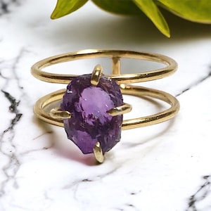 Boho amethyst ring, double band ring in silver, gift for her, By Anne Swain Jewelry image 1