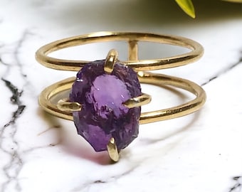 Boho amethyst ring, double band ring in silver, gift for her, By Anne Swain Jewelry