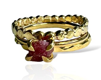 Raw Ruby Birthstone Ring: Red Gemstone, Gold or Silver
