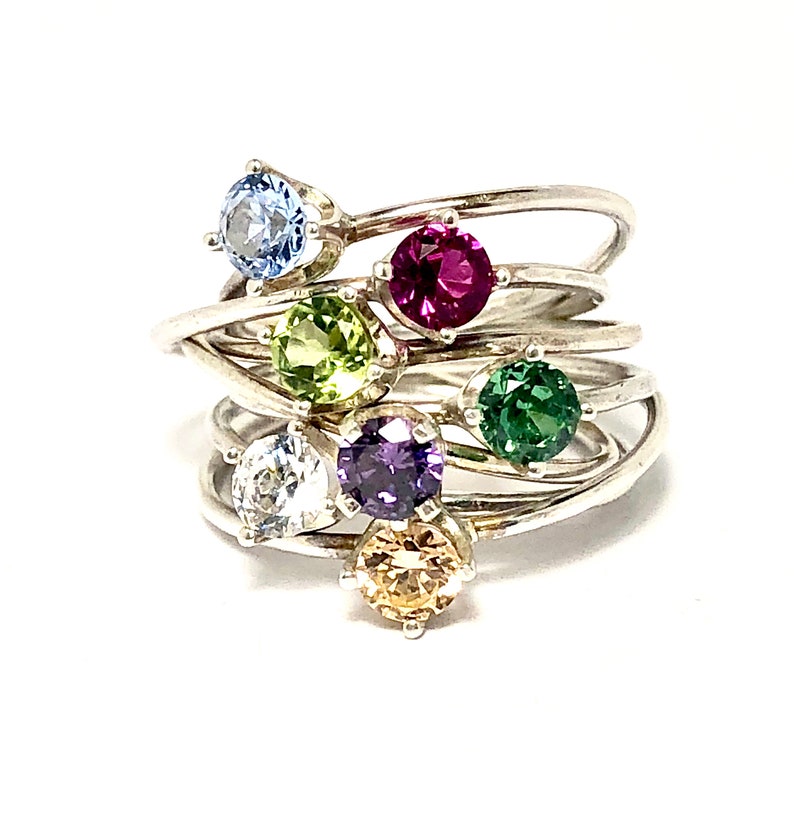 Birthstone Ring, family birthstone ring, ring set promise ring, pinky promise ring, dainty ring image 7