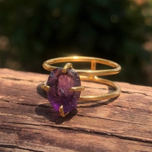 Boho amethyst ring, double band ring in silver, gift for her, By Anne Swain Jewelry image 2