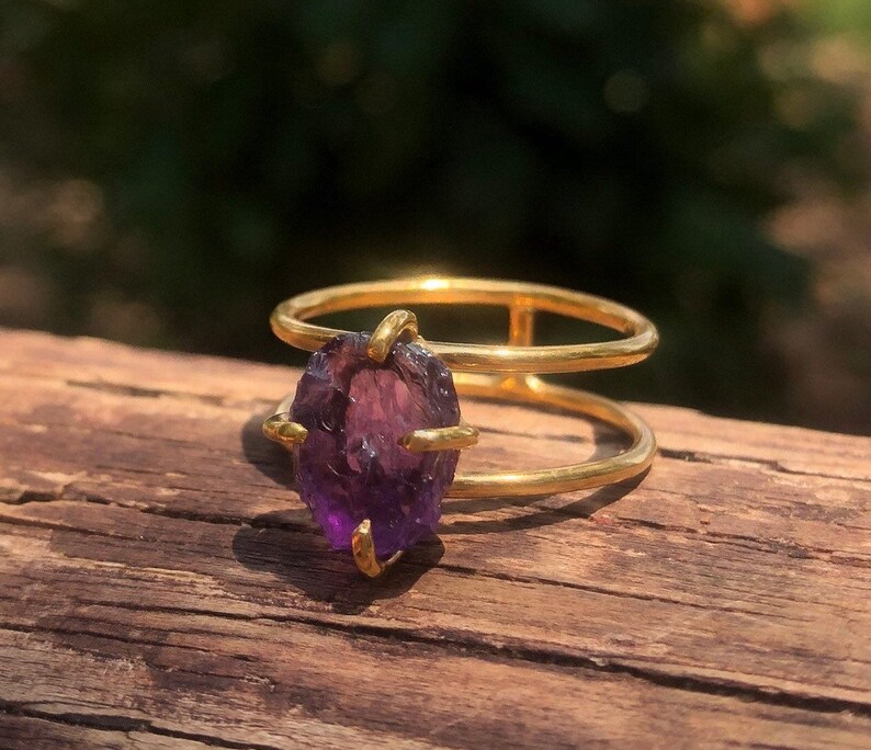 Boho amethyst ring, double band ring in silver, gift for her, By Anne Swain Jewelry image 2