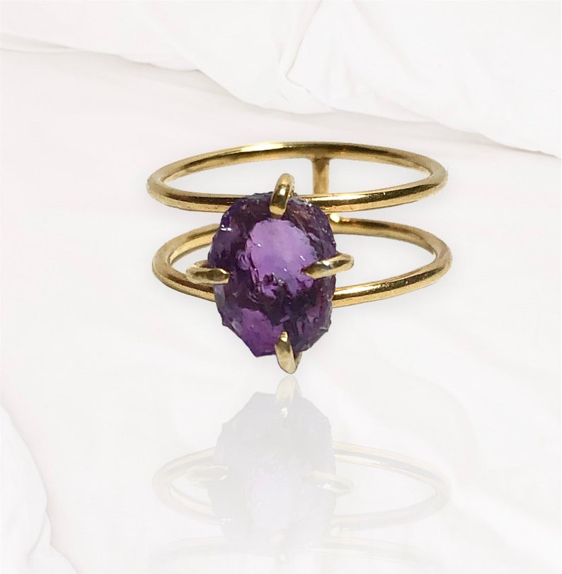 Boho amethyst ring, double band ring in silver, gift for her, By Anne Swain Jewelry image 5