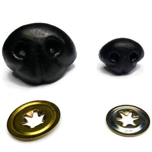 May include: Two black plastic animal noses, one larger than the other, and two metal washers with a star-shaped cut-out.
