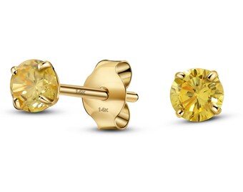 14K Yellow Gold Round Solitaire Simulated-Birthstone Cubic Zirconia Minimalist Stud Earring November