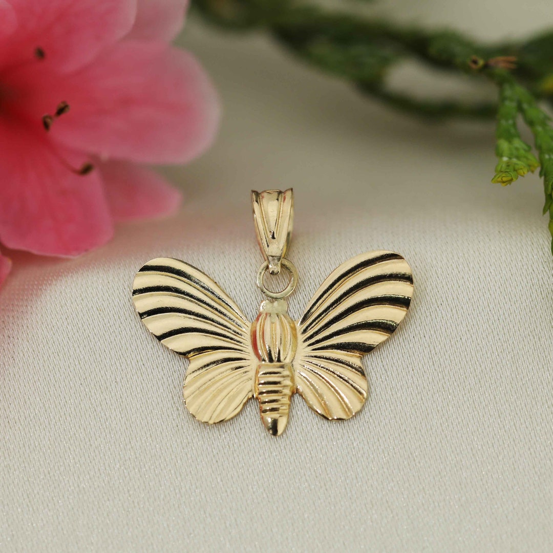 Art and Molly Real 14K Yellow Gold Polished Butterfly Pendant Etsy