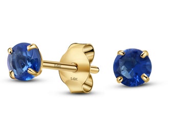 14K Yellow Gold Round Solitaire Simulated-Birthstone Cubic Zirconia Minimalist Stud Earring September