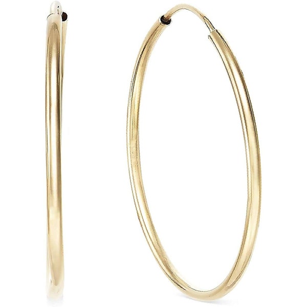 Solid 14k Yellow Gold Round Continuous Endless Hoop Earrings
