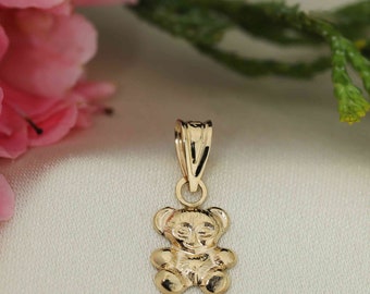 Art and Molly Real 14K Yellow Gold Shiny Bear Charm Pendant