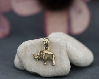 Art and Molly Real 14K Yellow Gold 3D Elephant Shaped Pendant