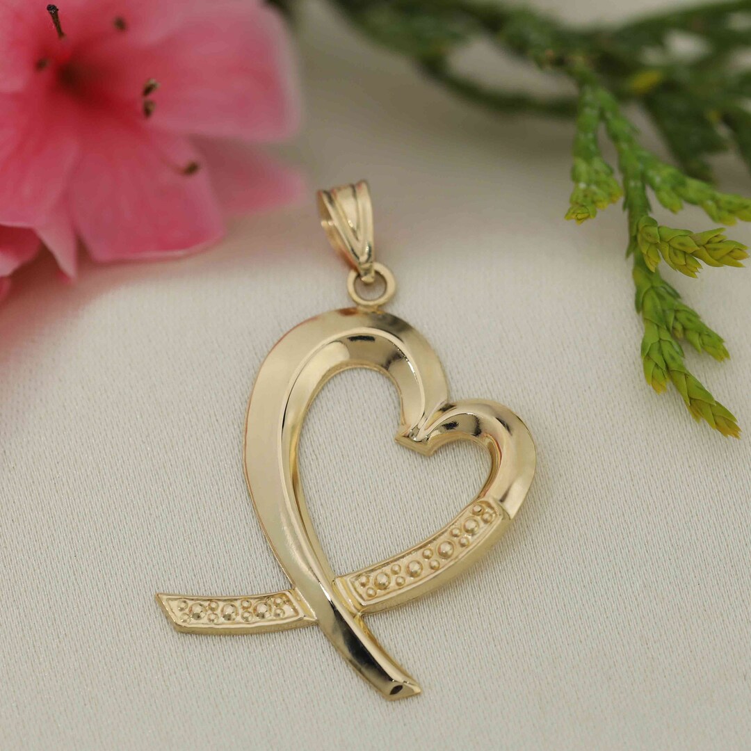Art and Molly Real 14K Yellow Gold Elegant Heart Pendant Etsy