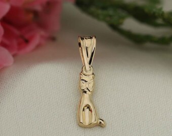 Art and Molly Real 14K Yellow Gold Small Cat Minimalist Pendant