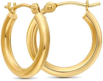 Solid 14k yellow Gold Round Polished Hoop Earrings,(12mm-25mm)