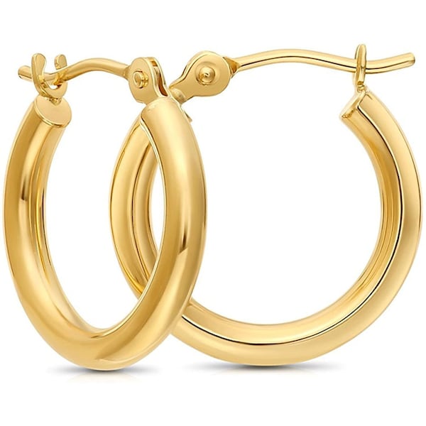 Solid 14k yellow Gold Round Polished Hoop Earrings,(12mm-25mm)