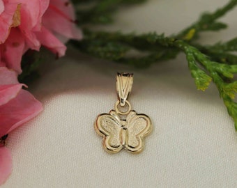 Art and Molly Real 14K Yellow Gold Dainty Butterfly Pendant