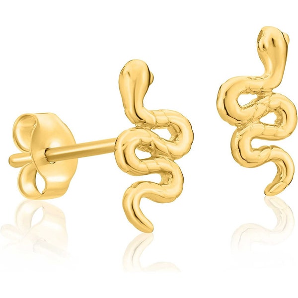 Solid 14k Yellow Gold Tiny Serpent Snake Stud Earrings