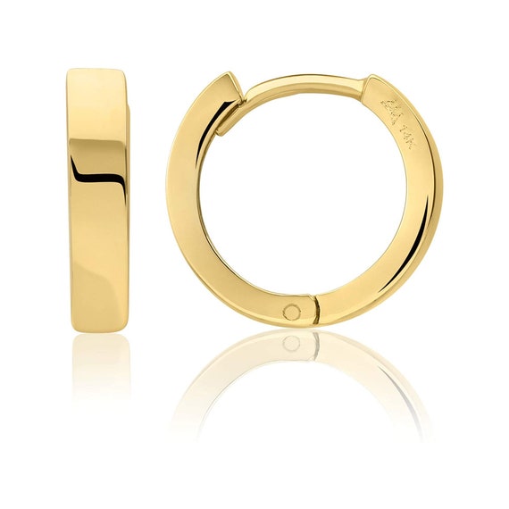 Solid 14K Gold Huggie Earrings Small Minimalist Tiny Round Hoop