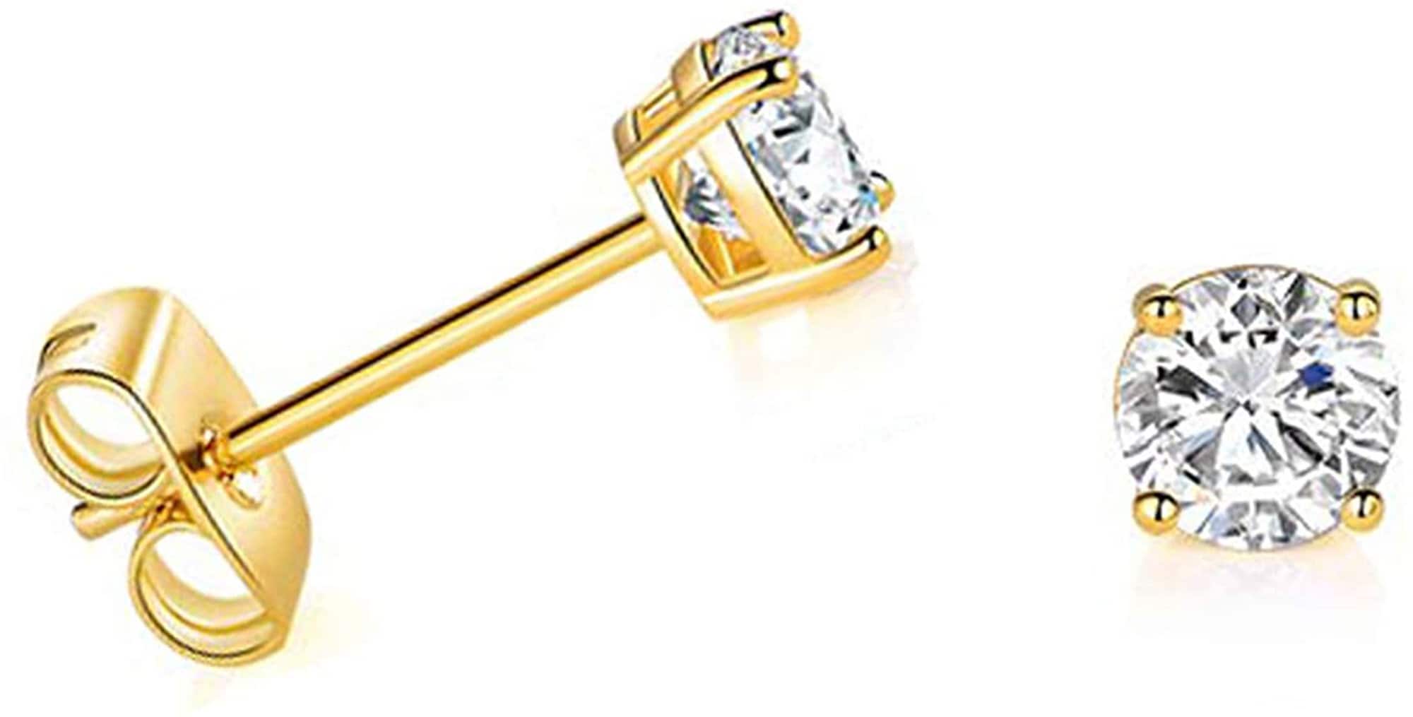 Solid 14k Yellow Gold Solitaire Round Cubic Zirconia CZ Stud - Etsy