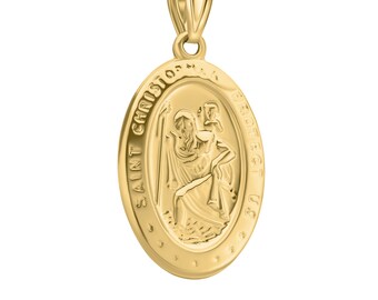 Art and Molly Real 14K Yellow Gold Oval Saint Christopher Coin Medal Pendant