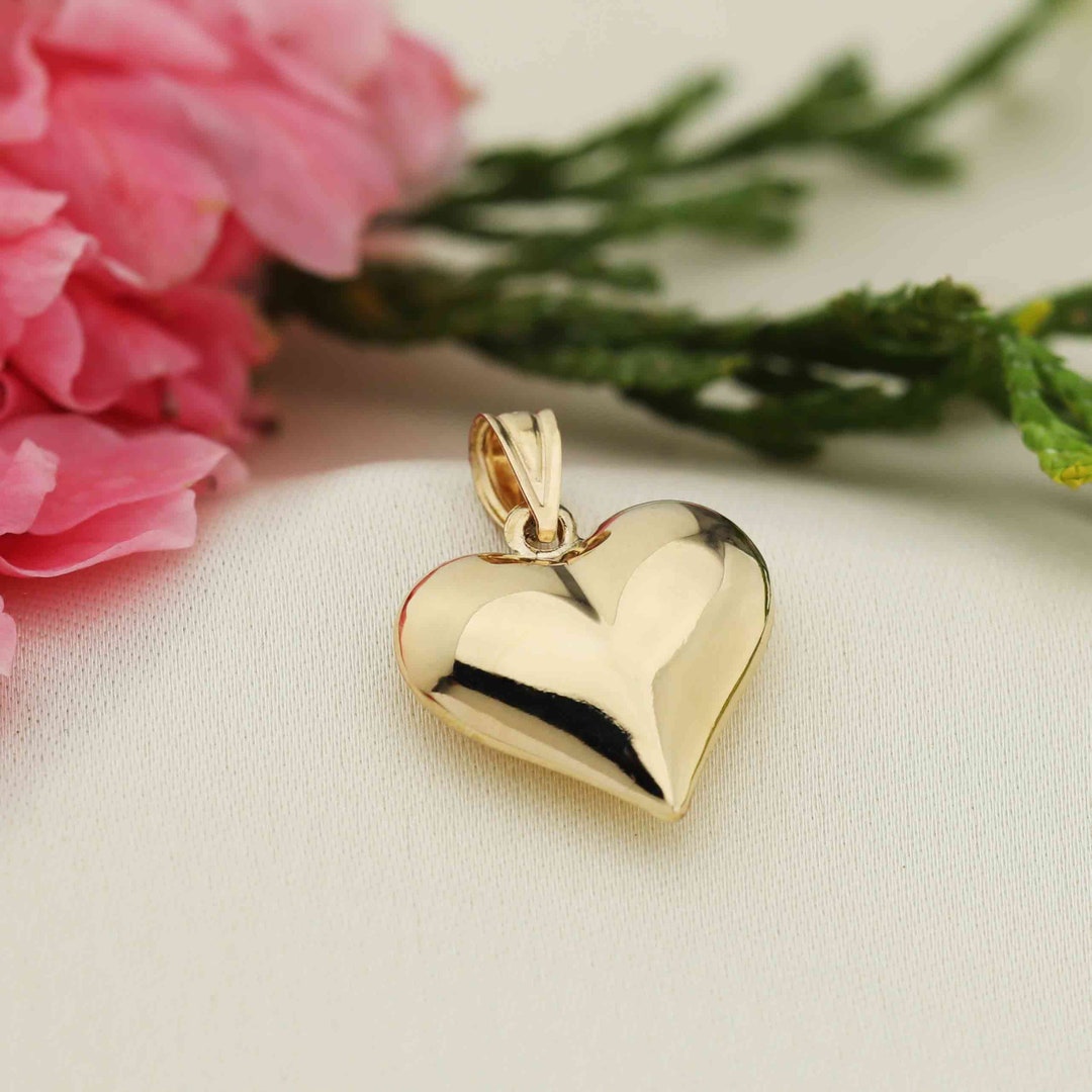 Art and Molly Real 14K Yellow Gold Puff Heart Pendant Etsy