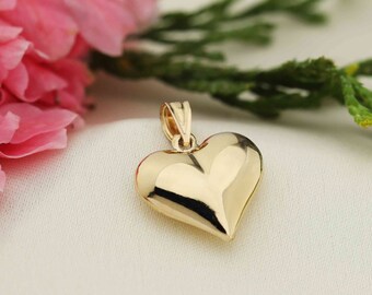 Art and Molly Real 14K Yellow Gold Puff Heart Pendant