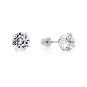 14k Solid White Gold Basket Set Round CZ Stud Earrings - Etsy