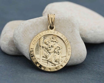 Art and Molly Real 14K Yellow Gold Round Saint Christopher Coin Medal Pendant